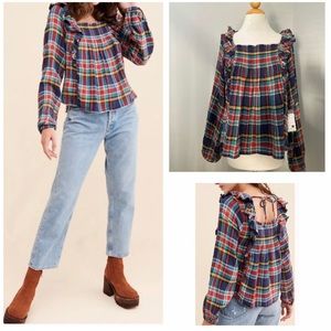 NWT FREE PEOPLE SIENNA Plaid Crinkle Top Sz XL$118
